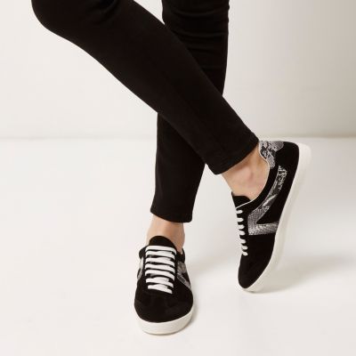 Black suede lace-up trainers